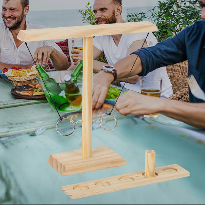 Ring Toss Game Party Drinking Game Wooden Ring Toss Hooks Fast-paced Interactive Game for Bars Home Board Games Pinball