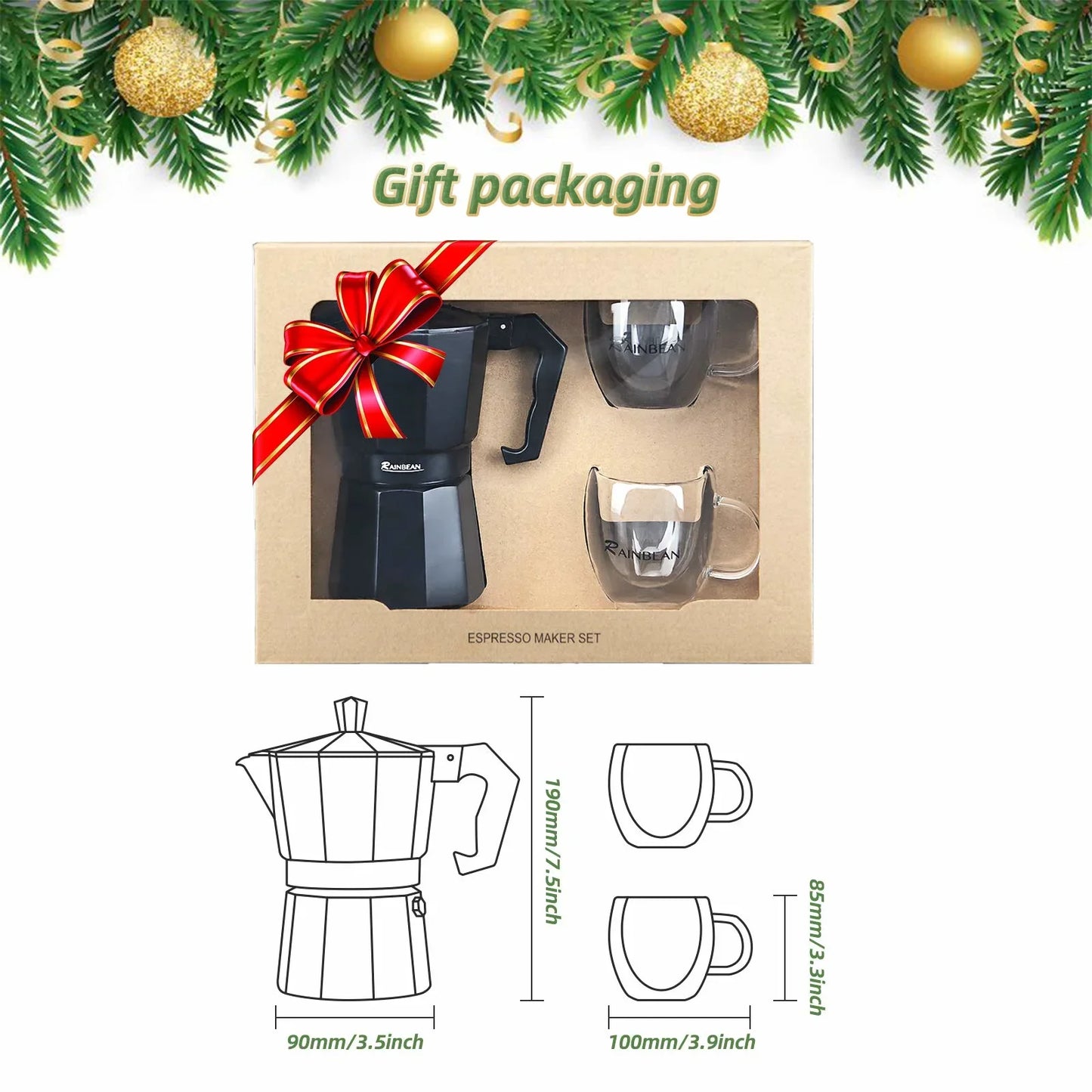 Rainbean Coffee Maker Stovetop Espresso Maker Camping Coffee Makers Electric Moka Pot Classic Percolator Italian - 2 Mugs