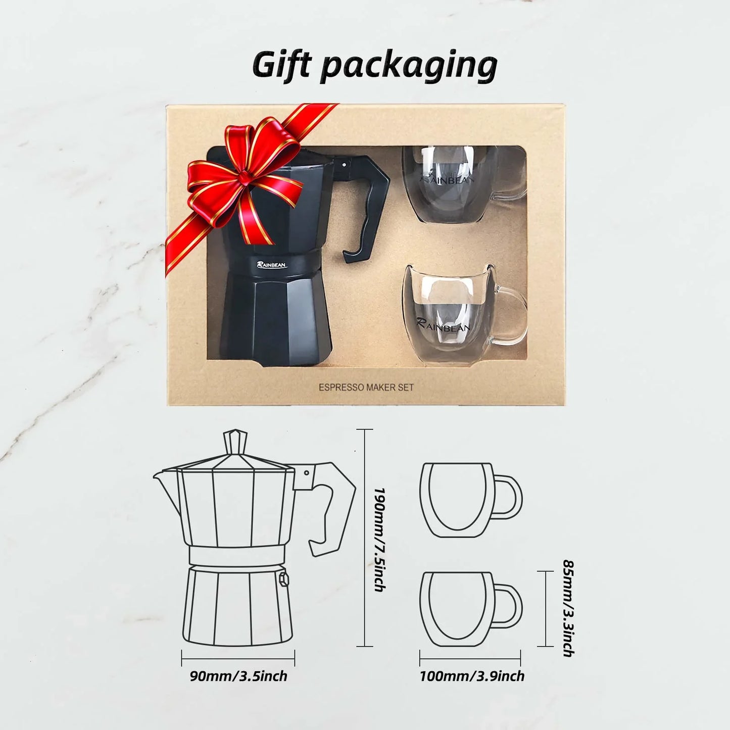 Rainbean Coffee Maker Stovetop Espresso Maker Camping Coffee Makers Electric Moka Pot Classic Percolator Italian - 2 Mugs