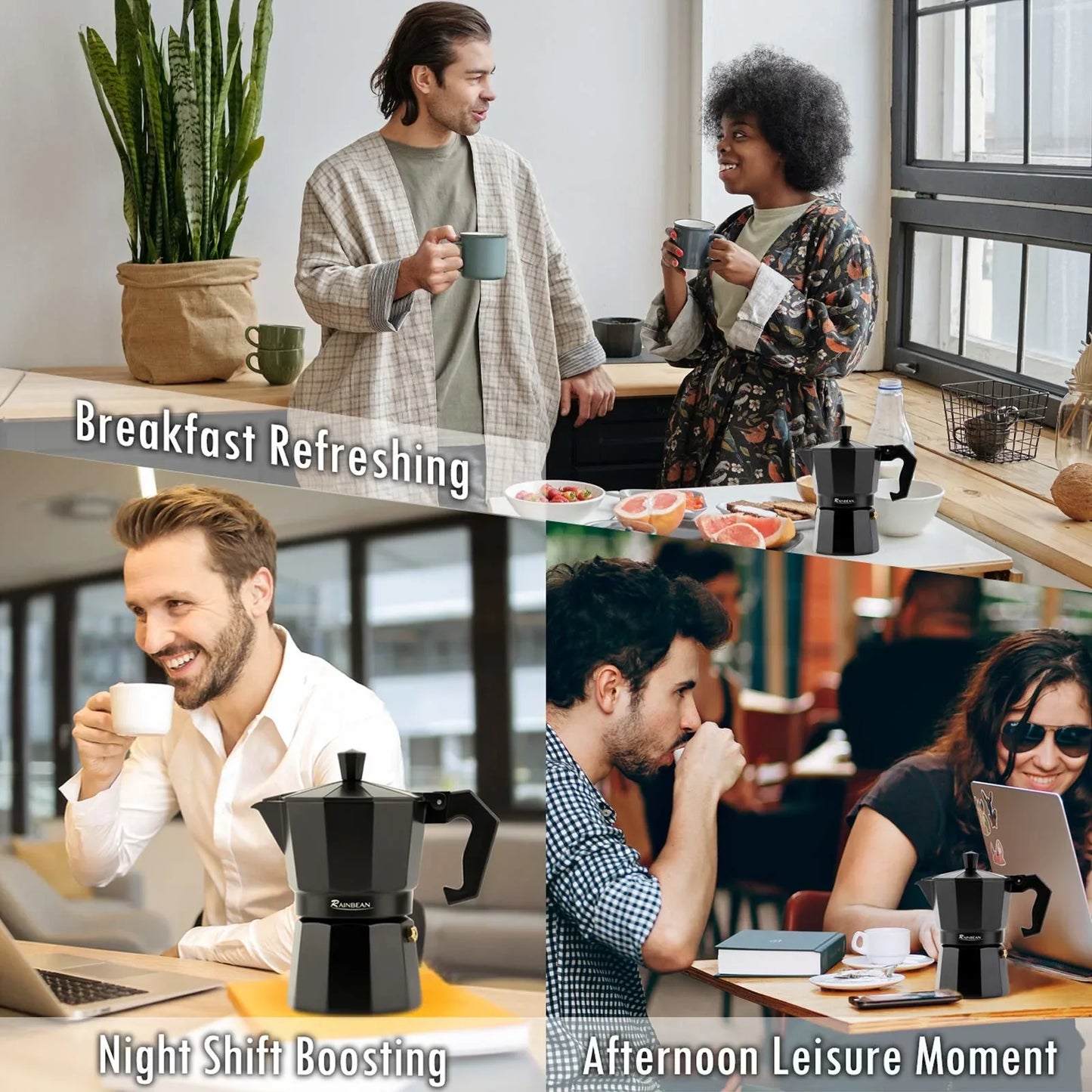 Rainbean Coffee Maker Stovetop Espresso Maker Camping Coffee Makers Electric Moka Pot Classic Percolator Italian - 2 Mugs