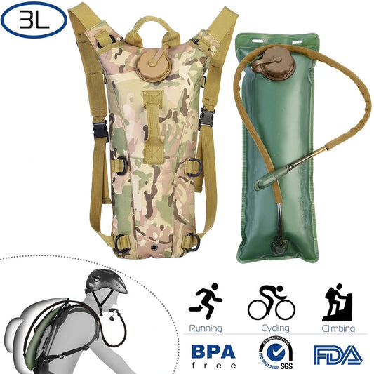 Tactical Hydration Backpack Water Pack Hydration Bladder Leak Proof 3L Water Bag for Camping Running Climbing Biking Hiking