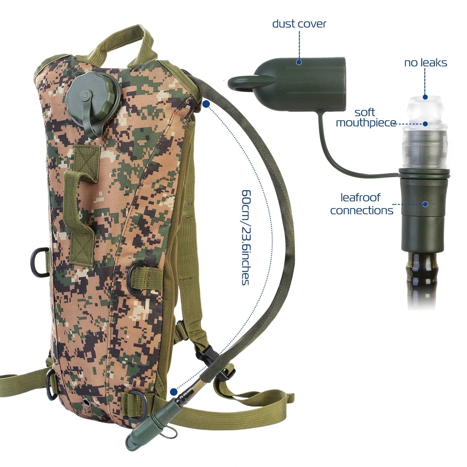 Tactical Hydration Backpack Water Pack Hydration Bladder Leak Proof 3L Water Bag for Camping Running Climbing Biking Hiking