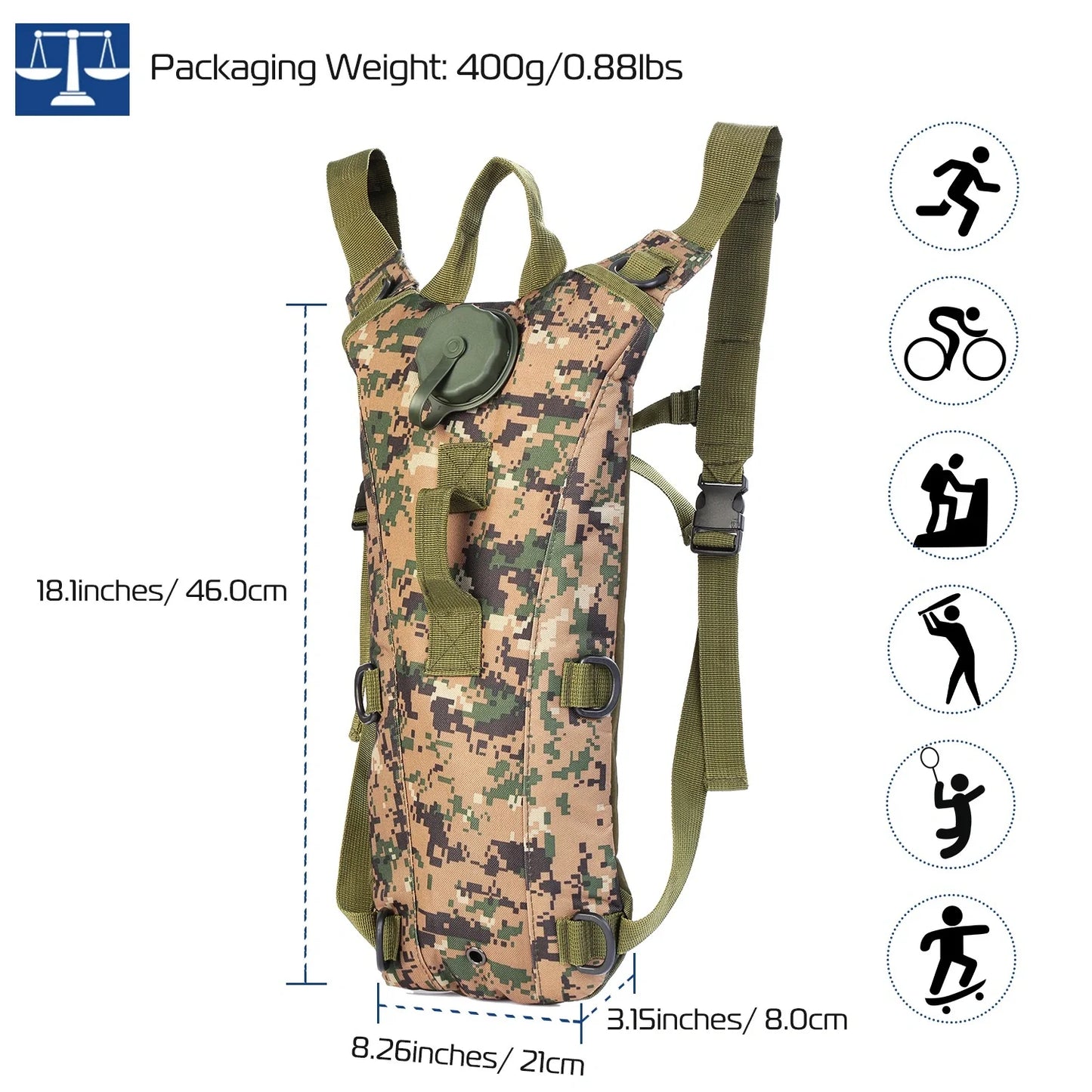 Tactical Hydration Backpack Water Pack Hydration Bladder Leak Proof 3L Water Bag for Camping Running Climbing Biking Hiking