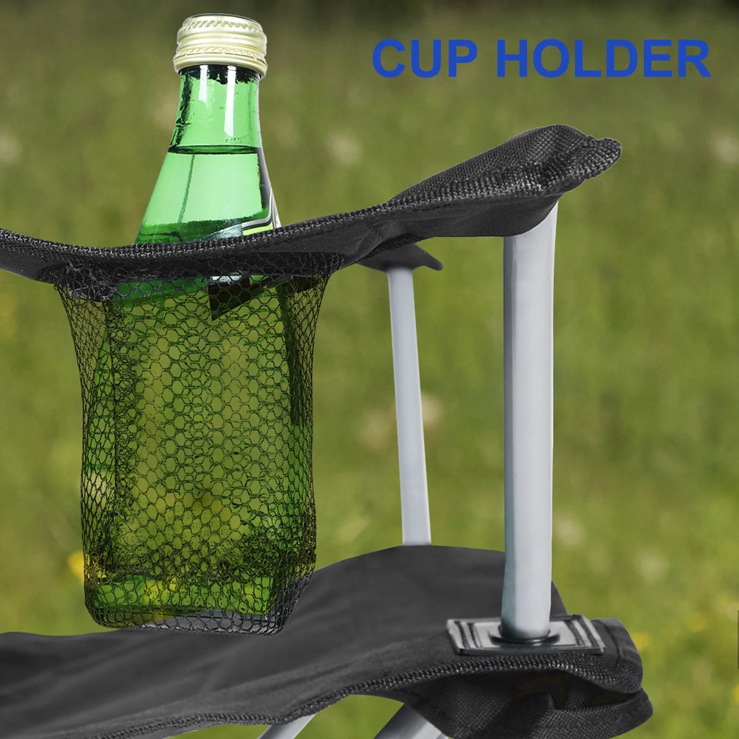 YSSOA Beach Lounge Chair With Sunshade - Camping Chair with Canopy for Hiking, Outdoor & Travel - Black with Cup Holder