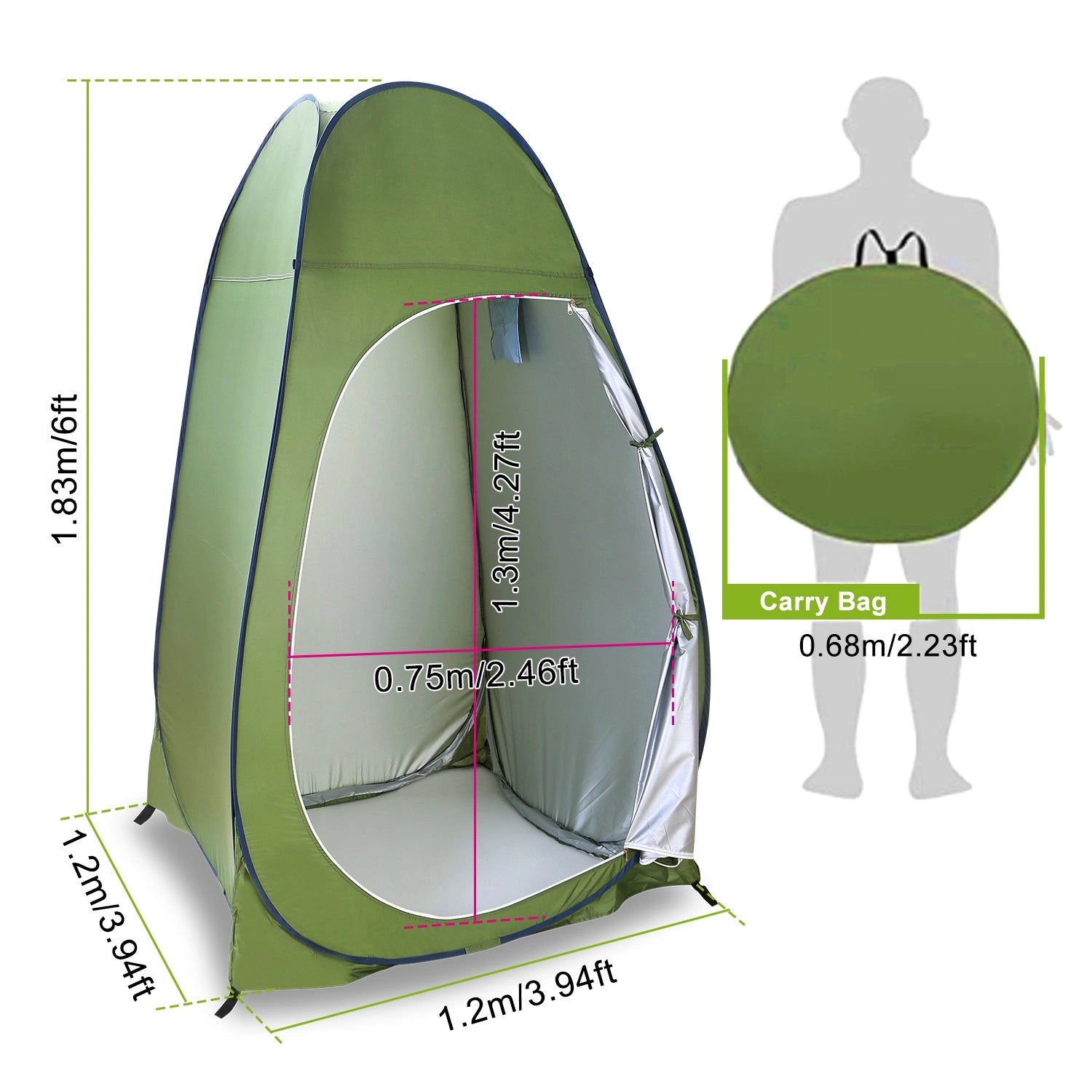 Camping Toilet Pop Up Changing Tent - Outdoor Large Travel Portable Shower 1-Person Privacy Tent for Toilet