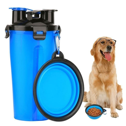 Portable 2 in 1 Dog Water Bottle With Bowls - Durable Lightweight Leak Proof On the Go Puppy Travel Water Bottle with Food Container Pet Feeding Gift