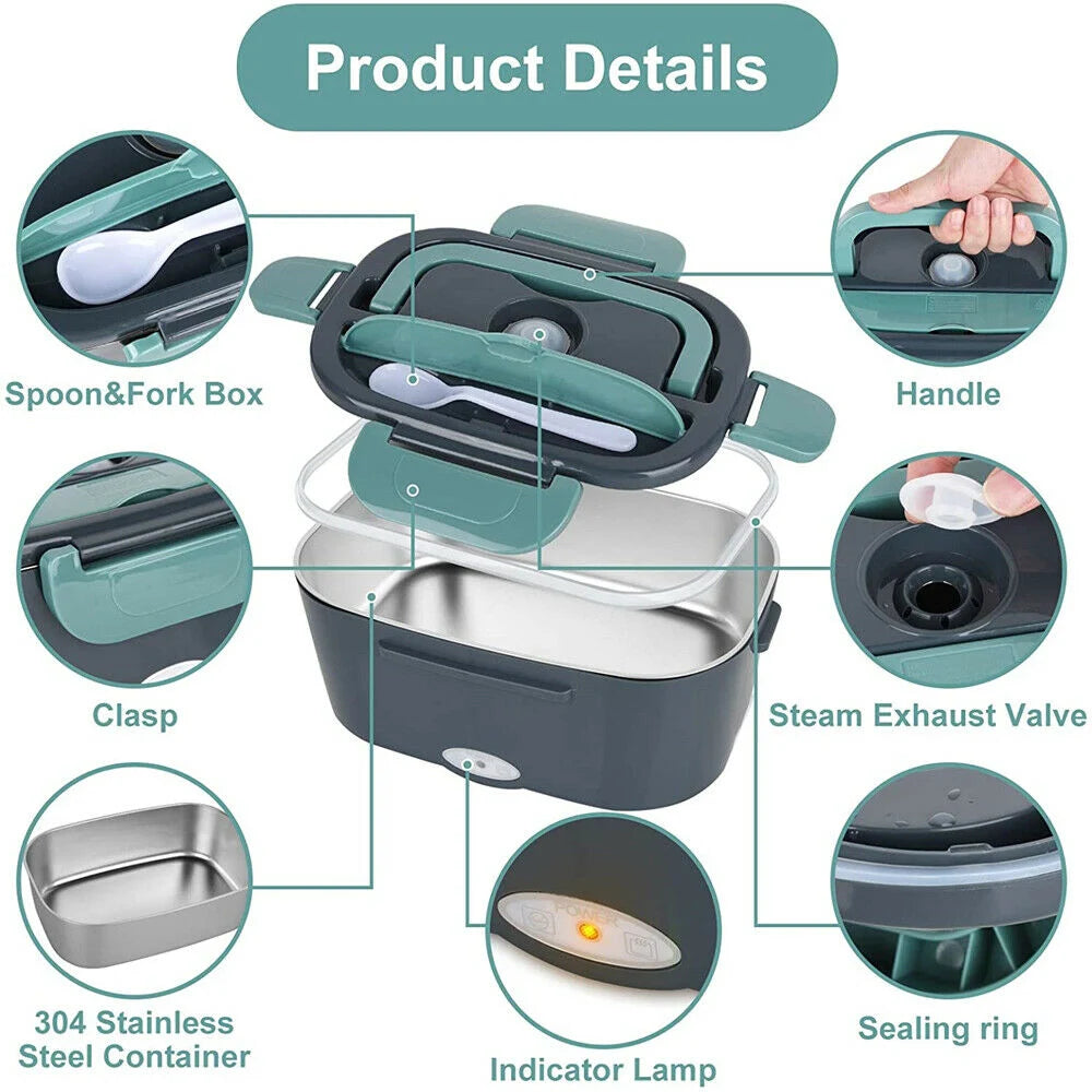 Electric Lunch Box - Heated Lunch Boxes for Adults Portable Food Warmer Lunch Container Travel Mens Lunch Boxes for Work Travel
