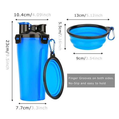 Portable 2 in 1 Dog Water Bottle With Bowls - Durable Lightweight Leak Proof On the Go Puppy Travel Water Bottle with Food Container Pet Feeding Gift