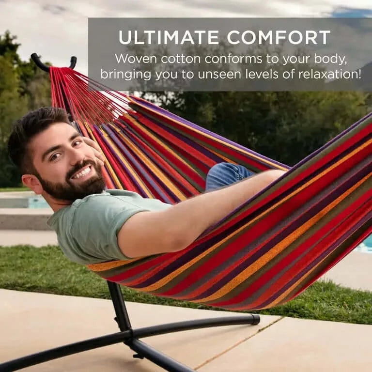 2-Person Hammock with Space Saving Steel Stand and Portable Carrying Bag, 48"W x 120" L, Red