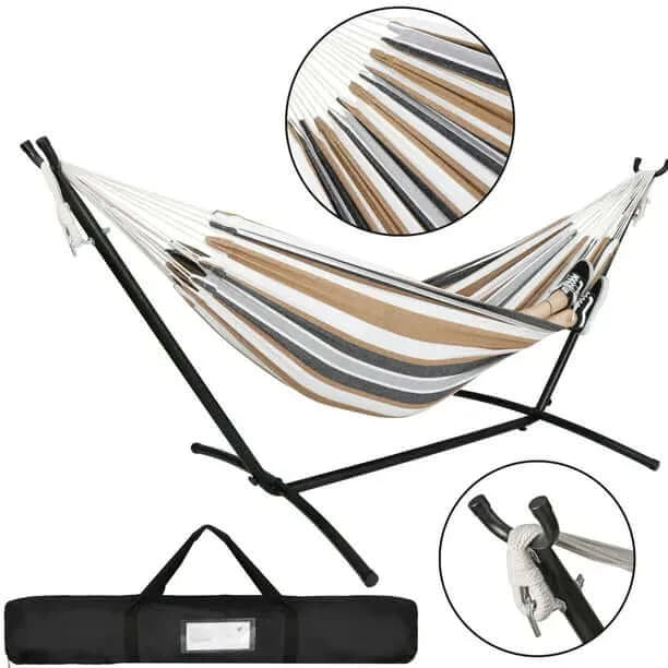 2-Person Hammock with Stand 450lb Capacity and Portable Carrying Bag, 48"W x 120"L, Desert Stripes