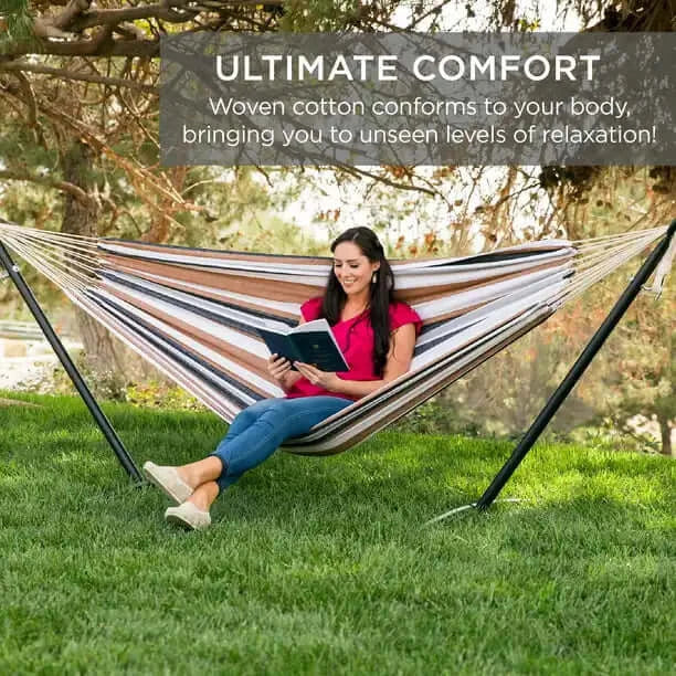 2-Person Hammock with Stand 450lb Capacity and Portable Carrying Bag, 48"W x 120"L, Desert Stripes