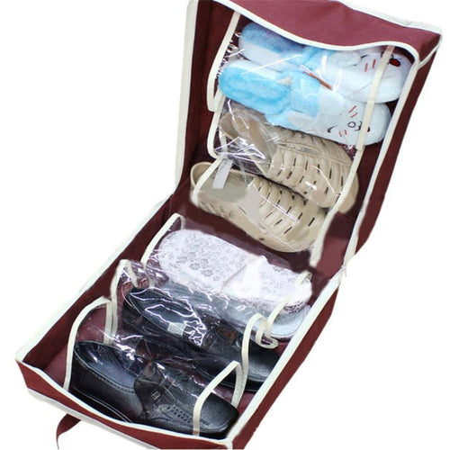 6-Slot Portable Shoe Organizer - Zippered Travel Storage Bag