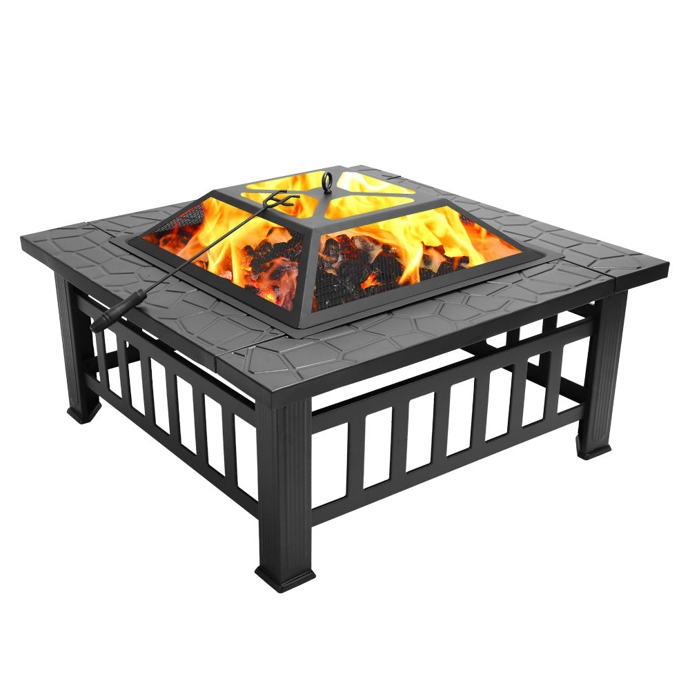 32 Inch Heavy Duty 3-in-1 Metal Square Outdoor Camping Firepit