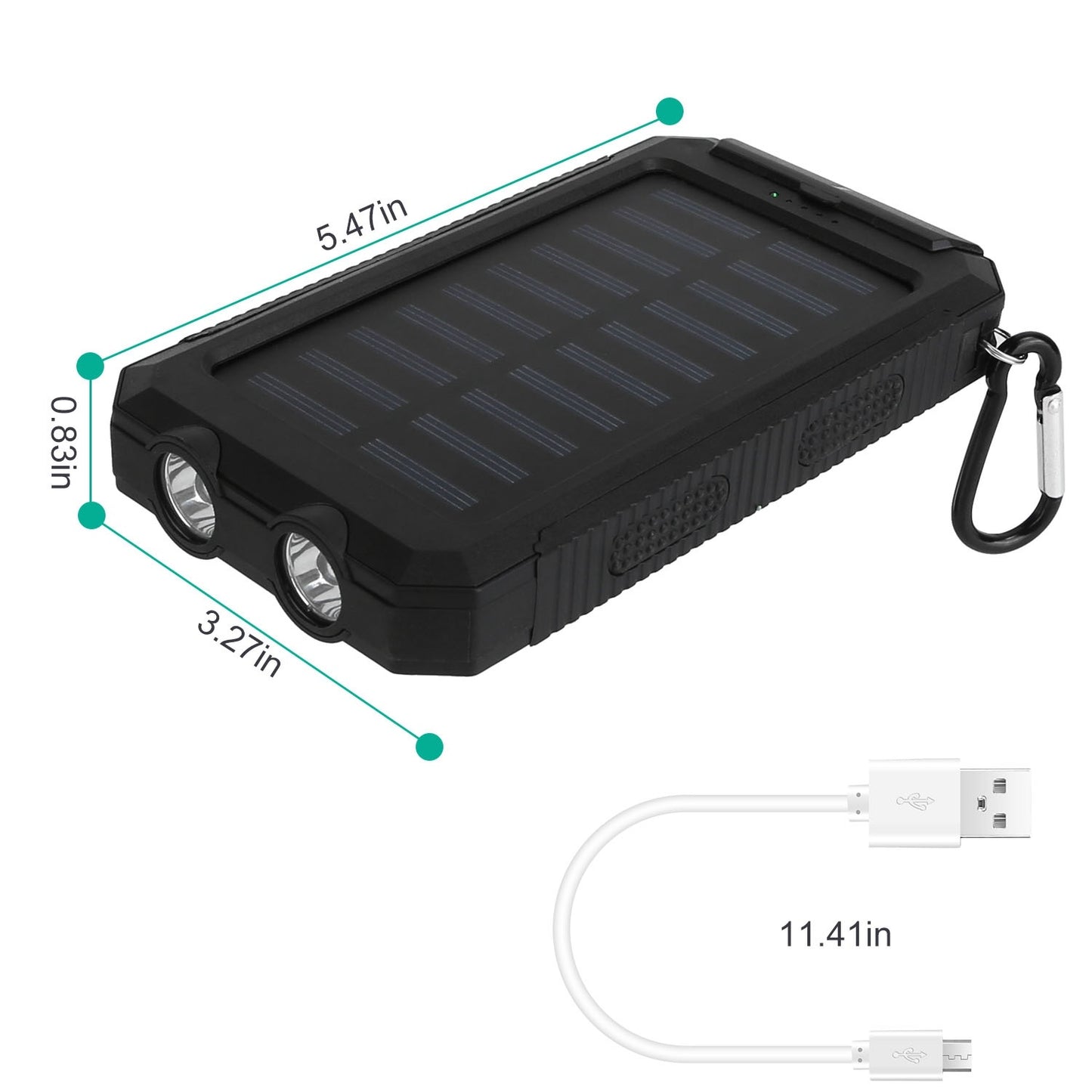 Portable 10000mAh Solar Charger Power Bank for Camping with Dual USB Ports, Battery Indicators, SOS LED Lights & Built-in Compass