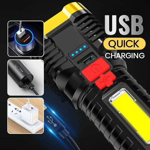Ultra Bright Waterproof Outdoor LED Flashlight with Multifunctional Side Lamp