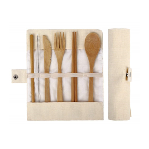 Eco-Friendly Bamboo Travel Cutlery Set with Canvas Bag