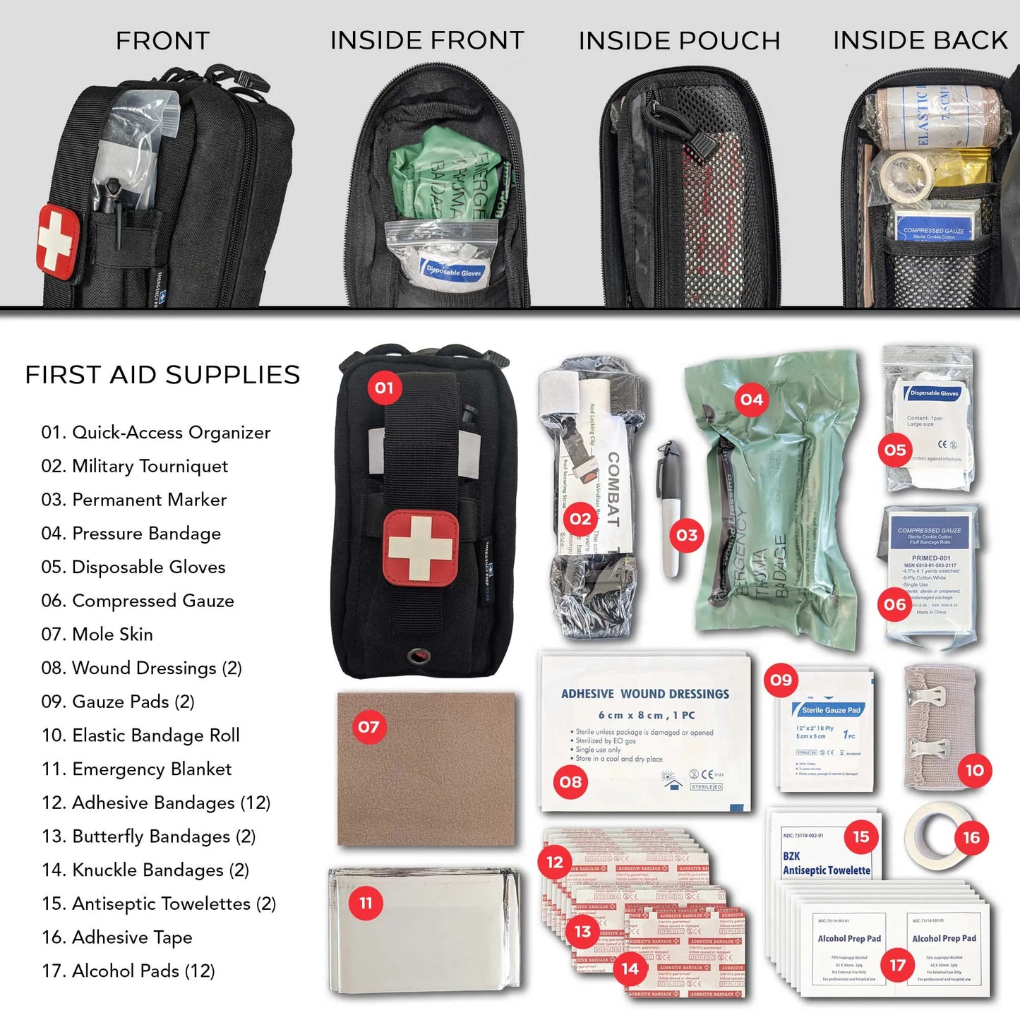 Field First Aid Kit (IFAK) Personal Camping Gear Emergency Survival Kit Backpack Medical Kit for Hiking 44 Piece Travel Kit