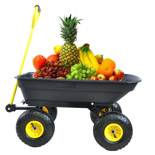 Folding wagon Poly Garden Dump Cart with Steel Frame and 10-in. Pneumatic Tires; 300-Pound Capacity