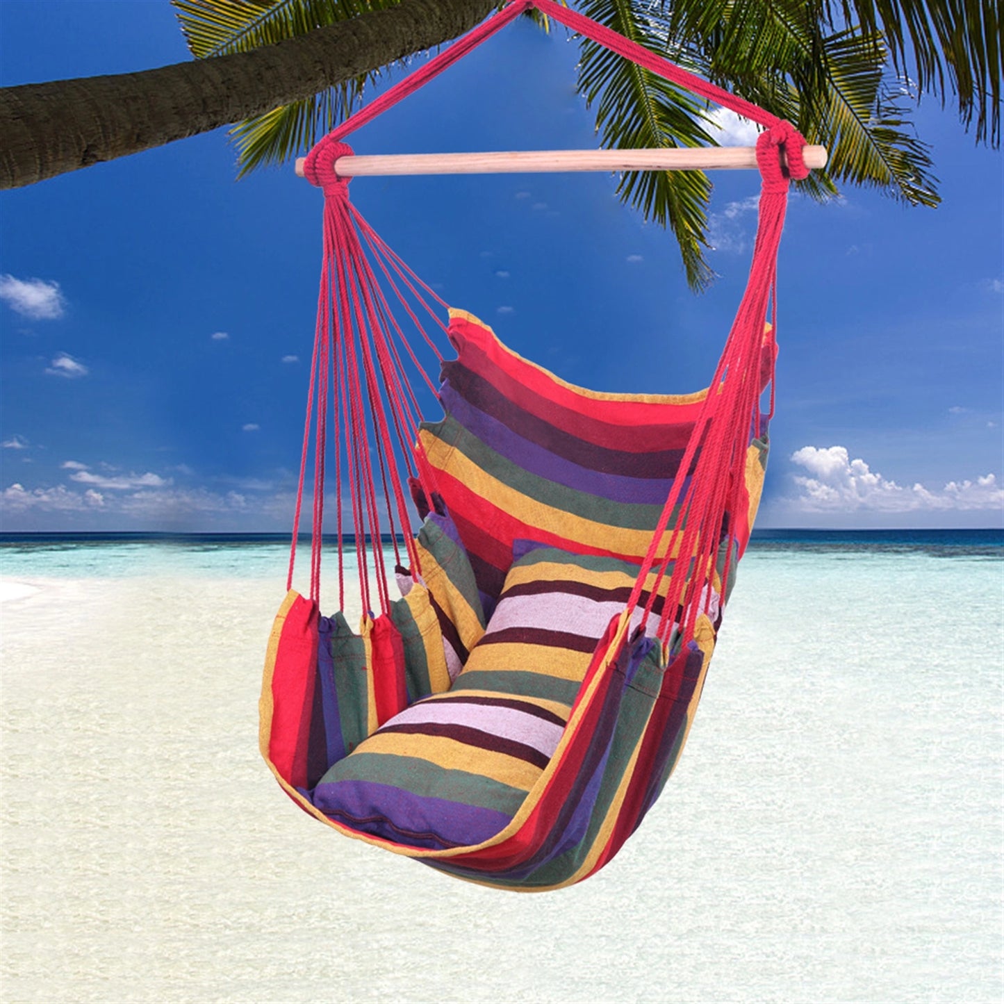 Free shipping Distinctive Cotton Canvas Hanging Rope Chair with Pillows Rainbow