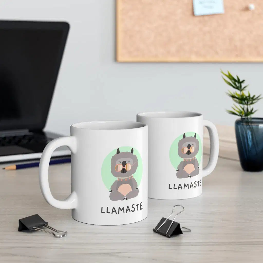 Llamaste Ceramic Yoga Mug - 11 oz White Coffee & Tea Cup