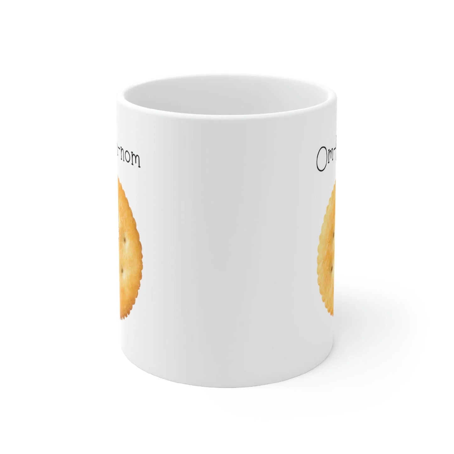 Ceramic Coffee Mug - Omnomnom' Design - 11oz White, Durable, Microwave and Dishwasher Safe - Ideal for All Beverage Lovers