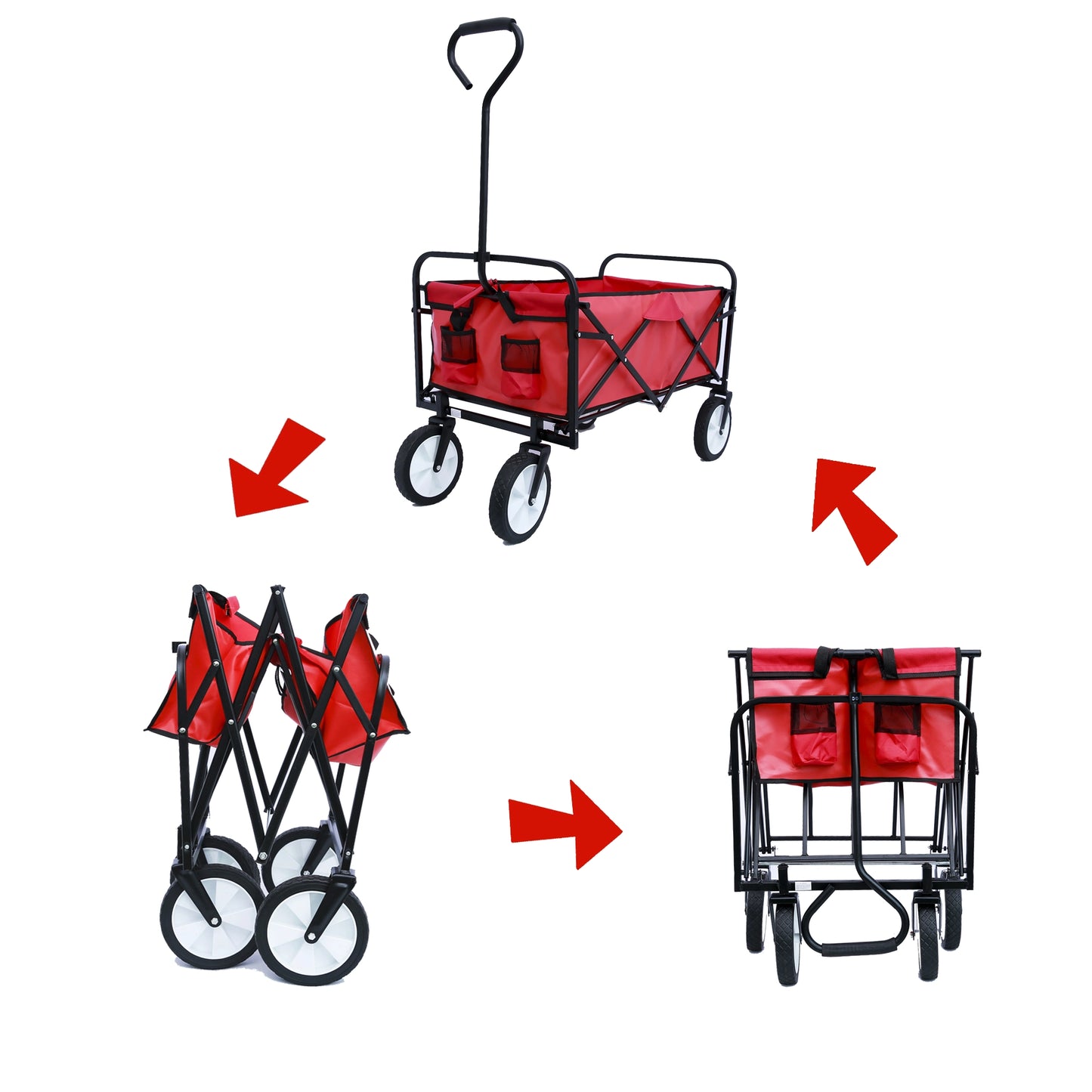 Folding Wagon Garden Cart - Large Capacity Utility Grocery Shopping Beach Carts with Wheels Moving Trolley for Outdoor