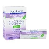 Puretouch Flushable Wipes - Moist Feminine Wipes Individually Wrapped Wet Tissue - 24 Packets Travel Size Personal Wipes