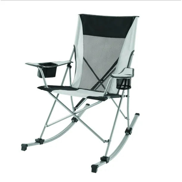 Tension 2 in 1 Mesh Rocking Camp Chair, Gray and Black, Detachable Rockers, Adult