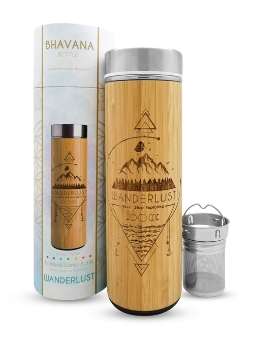 WANDERLUST 17.9oz Insulated Bamboo Water Bottle with Tea Infuse