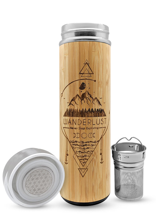 WANDERLUST 17.9oz Insulated Bamboo Water Bottle with Tea Infuse
