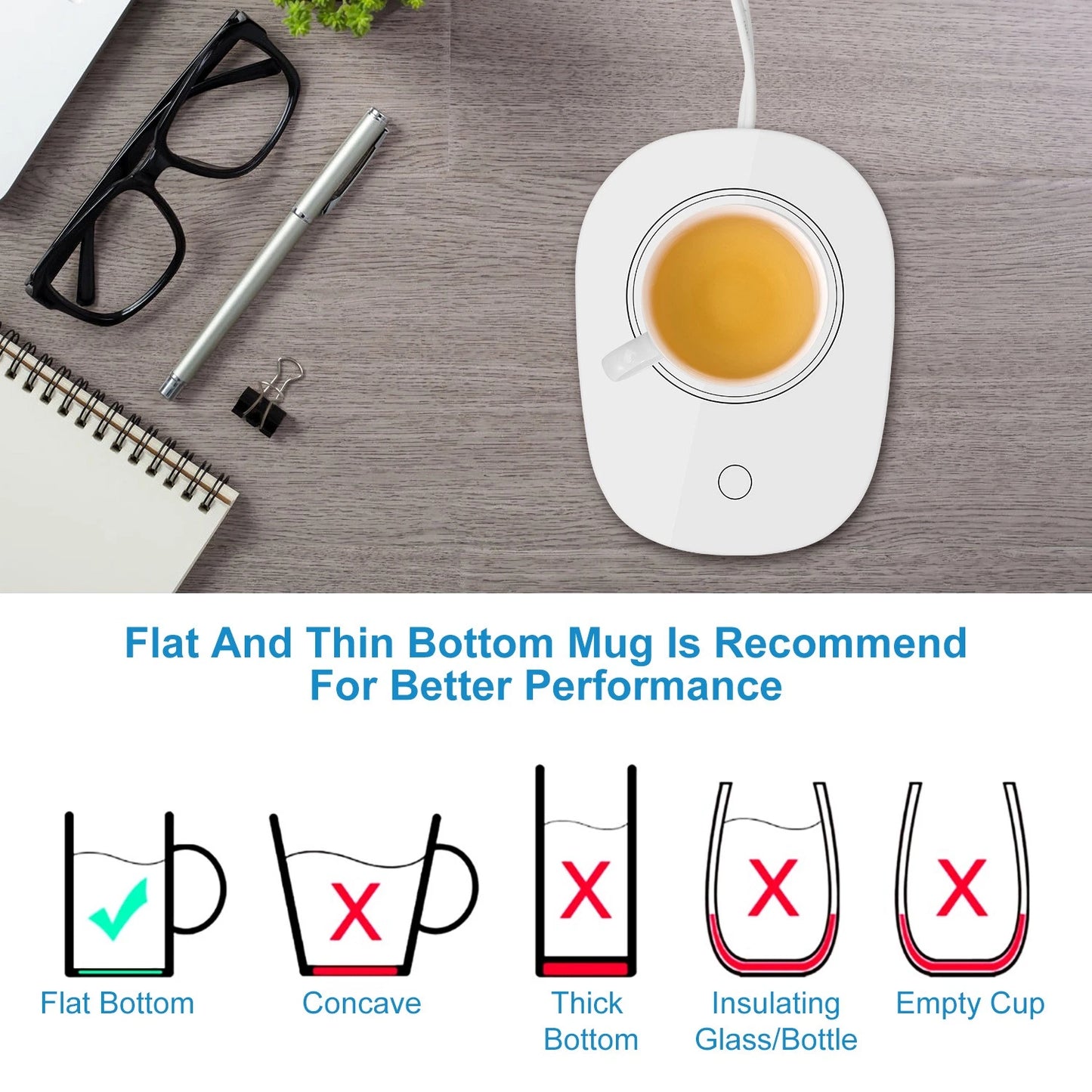 Mug Warmer - Auto Shut Off Feature - Electric Heater Pad for Coffee, Tea, Milk - Office & Home Desk Essential
