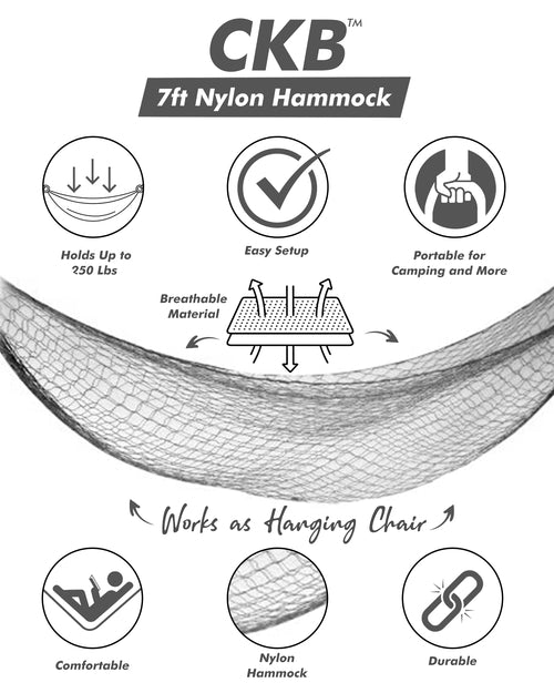 7ft Nylon Camping Hammock Chair Outdoor Swing Portable Hammock Folding Hammocks for Outside Travel - 250lbs