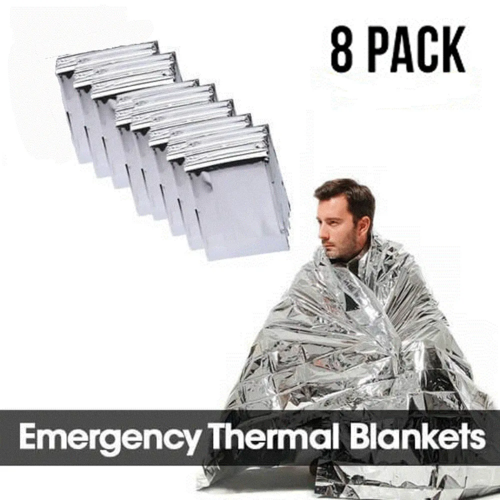8-Pack Emergency Blankets for Survival - Thermal Waterproof Blanket Camping Essentials Travel Blanket for Outdoor Hiking