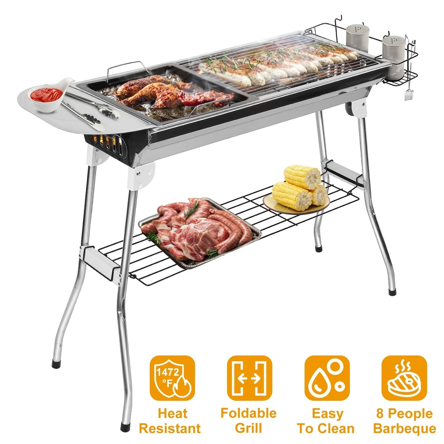 Portable BBQ Grill - Outdoor Charcoal Barbeque Grills | Stainless Steel Camping Grill For Picnic
