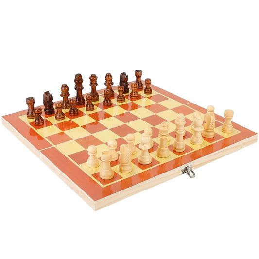 Folding Board Game Set Portable Travel Wooden Chess Set with Wooden Crafted Pieces Chessmen Storage Box