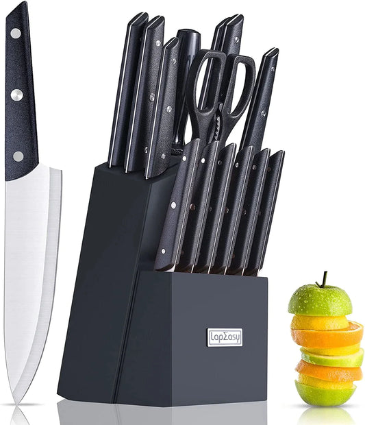 Knife Sets for Kitchen With Block - Cooking Utensils Set Stainless Steel Chef Knife Set - 15 Pieces Kitchen Knives Gift