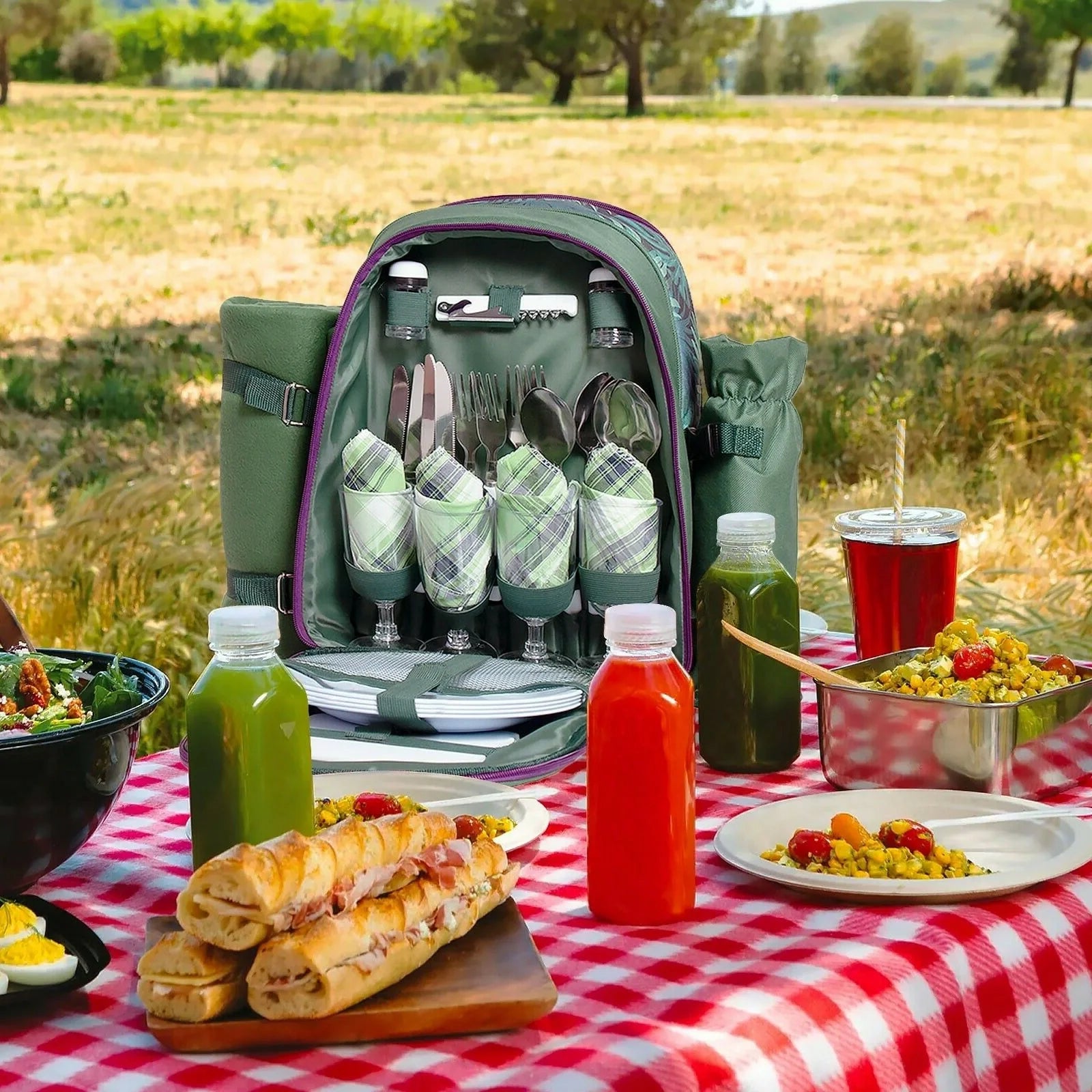 Picnic Backpack with Cutlery Set - Cooler Backpack with Tableware & Outdoor Camping Beach Accessories | 4 Persons Bag