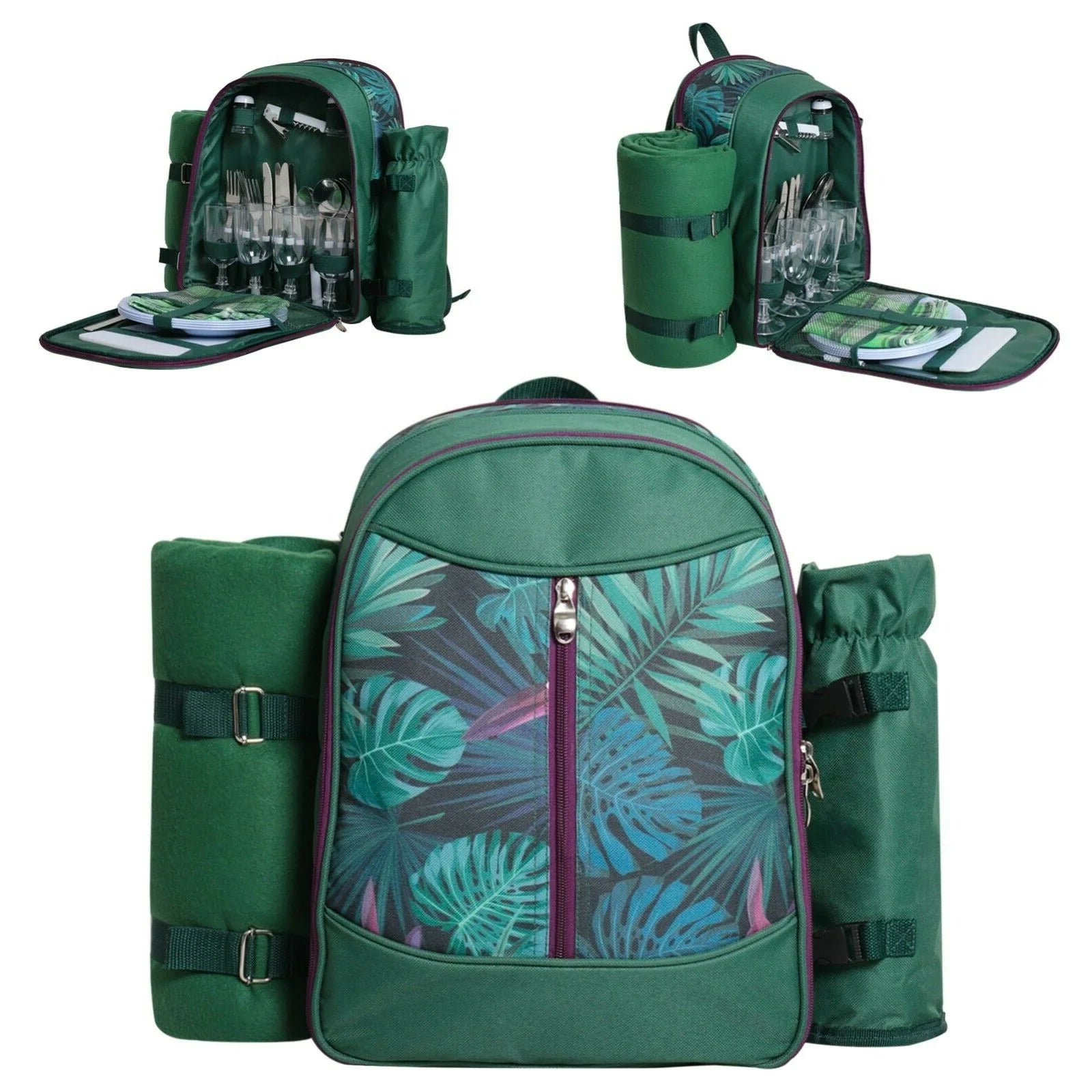 Picnic Backpack with Cutlery Set - Cooler Backpack with Tableware & Outdoor Camping Beach Accessories | 4 Persons Bag