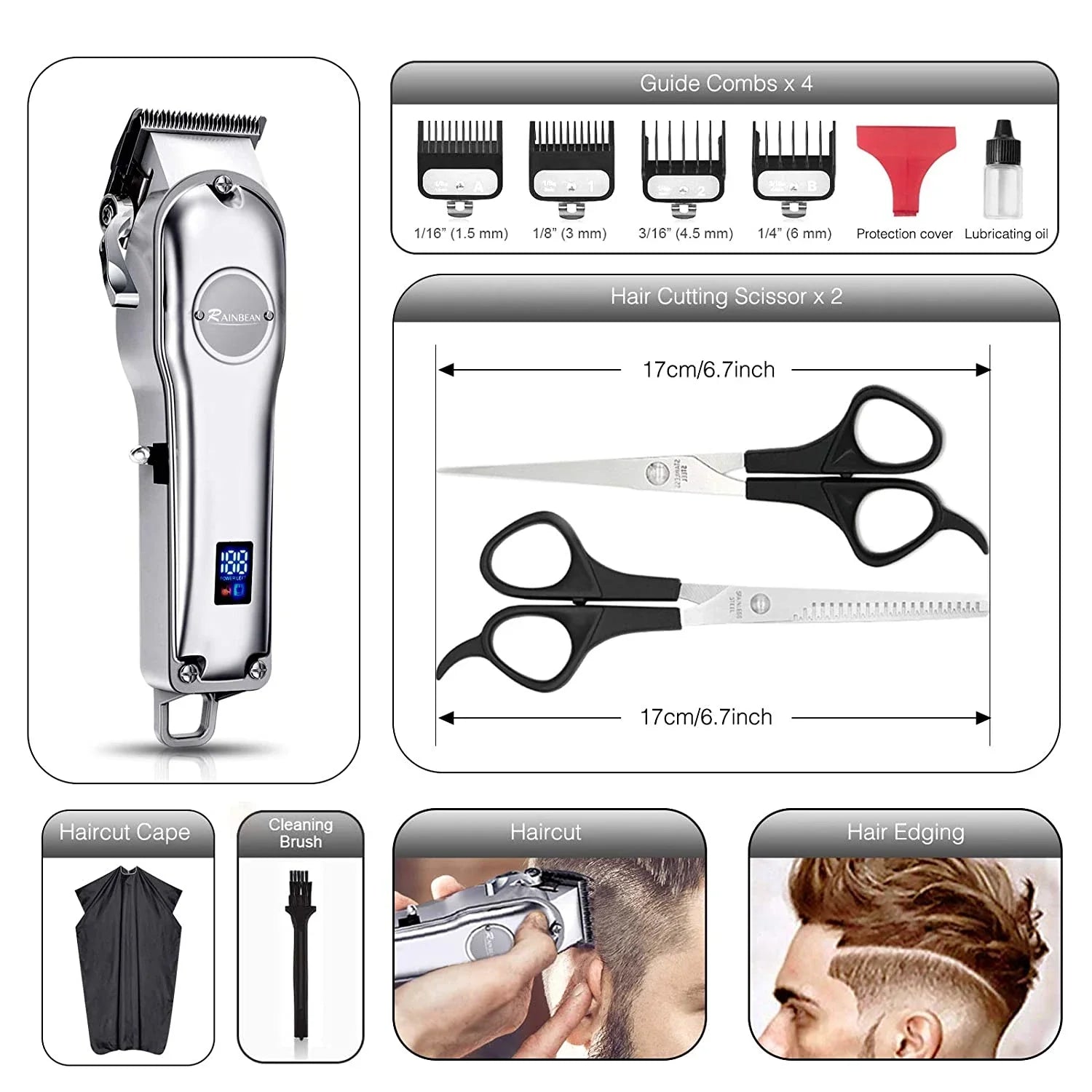 RAINBEAN Beard Trimmer for Men - Professional Hair Clippers for Men & Women - 3 in 1 IPX7 Waterproof Trimmer Grooming Kit Gifts for Men