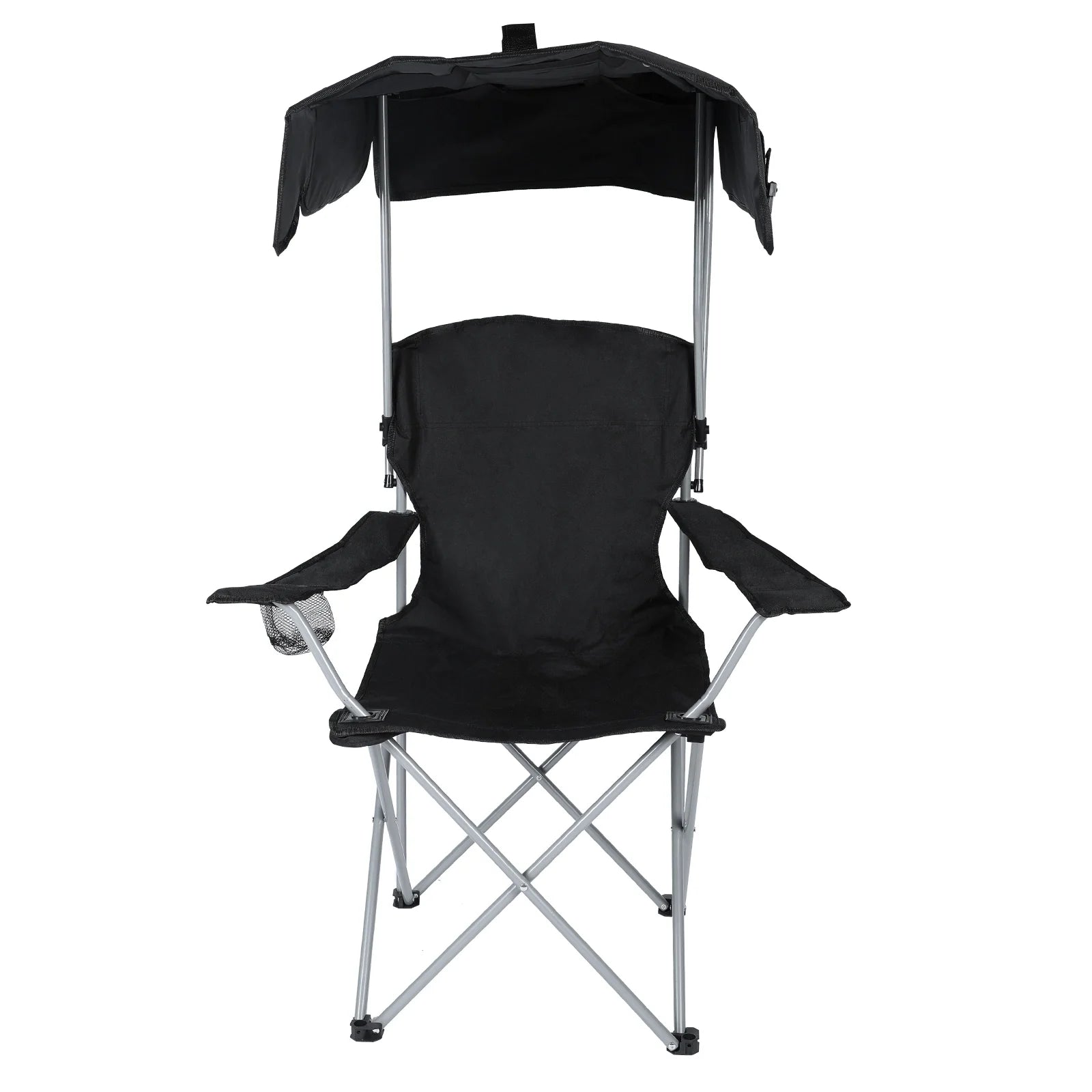 YSSOA Beach Lounge Chair With Sunshade - Camping Chair with Canopy for Hiking, Outdoor & Travel - Black with Cup Holder